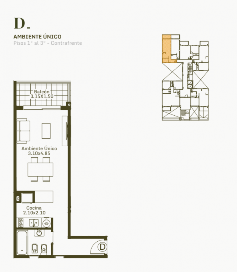 Departamento Ambiente Unico Contrafrente - Cocina Integrada en Cnel. Benjamin Virasoro 325